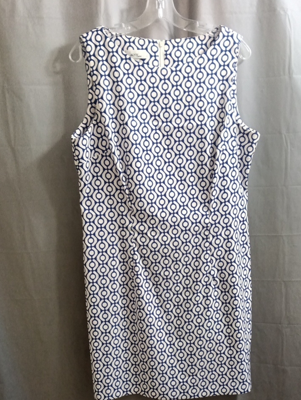 Alyx Limited Blue & White Geometric Sleeveless Sheath Dress